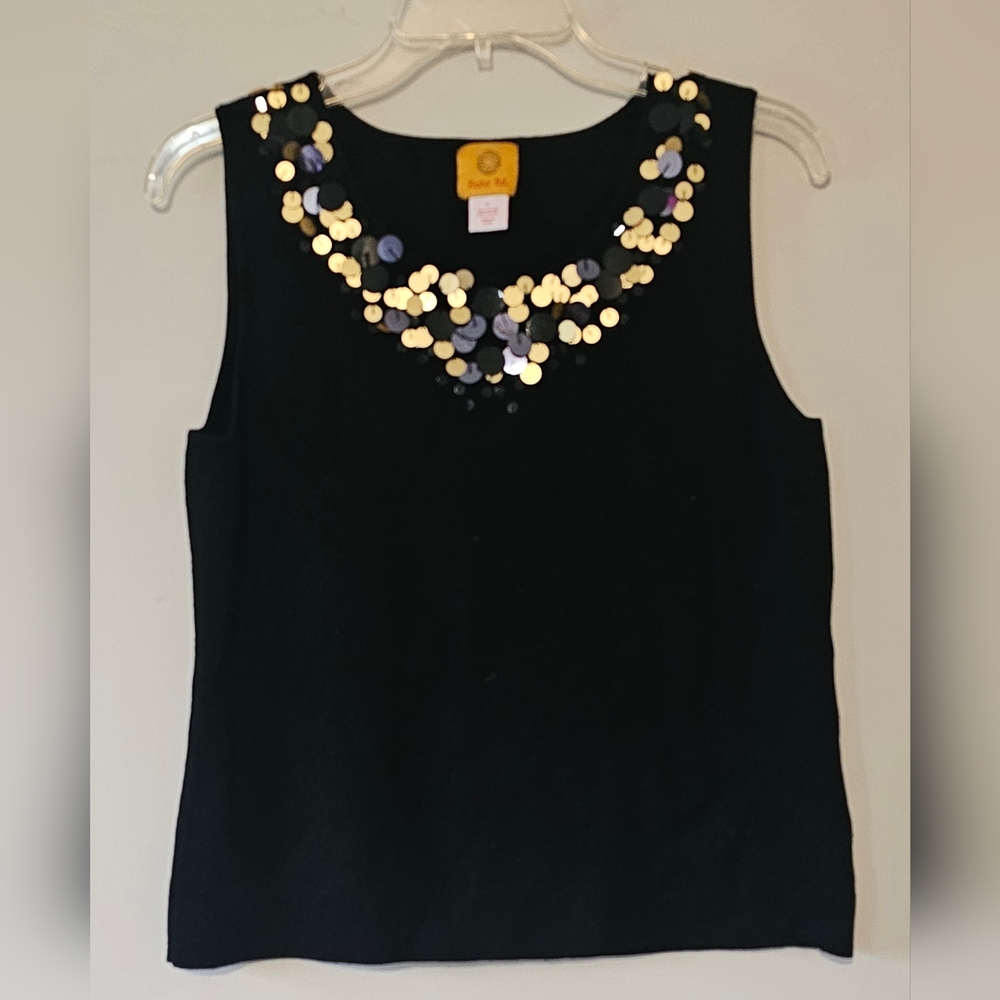 Ruby Road Ribbed Black/Gold Sequined Tank. Women's Large